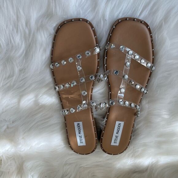 Steve Madden Lynda clear crystal straps sandals slip on square toe size 9M - Picture 7 of 13